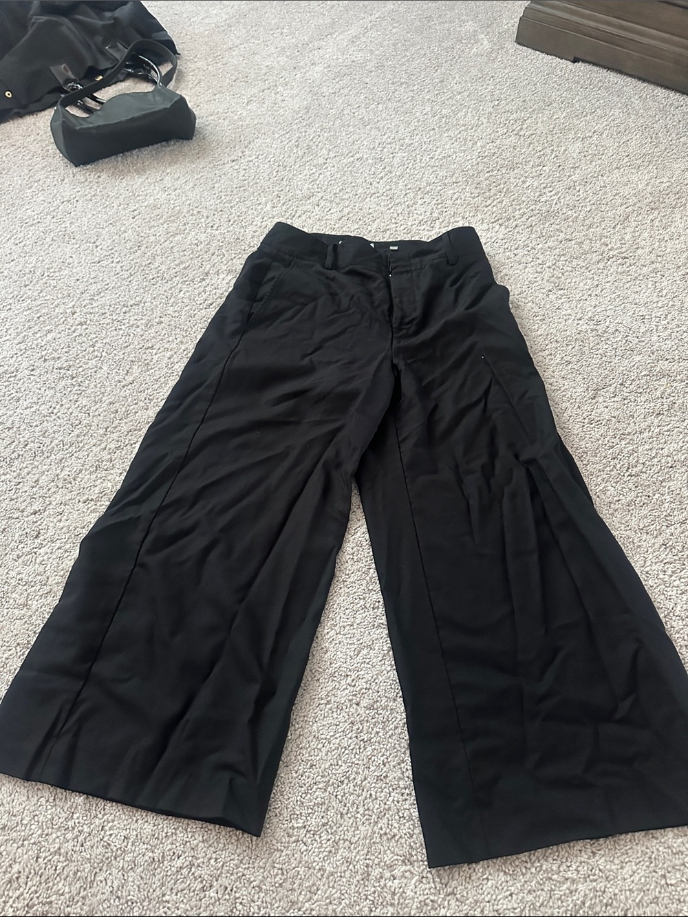 Vince Black Dress Pants with Branded Waistband - Cropped Wide Leg